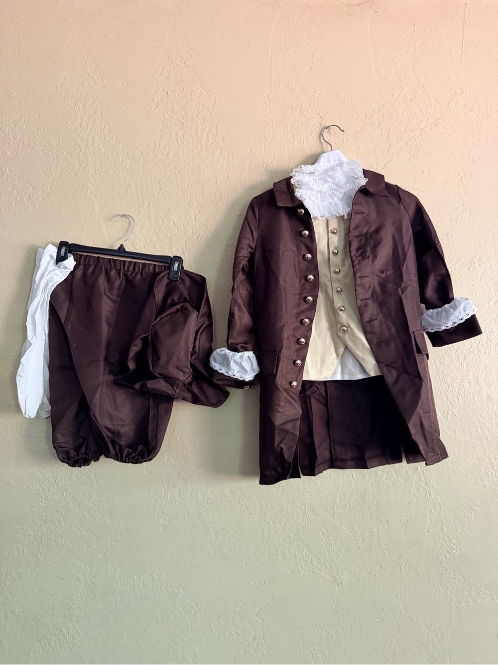 Children's Brown Colonial Historical Costume with White Ruffled Shirt